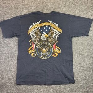Vtg Bayside US Navy T-Shirt Mens Large Black Freedom Isnt Free Eagle Graphic Tee